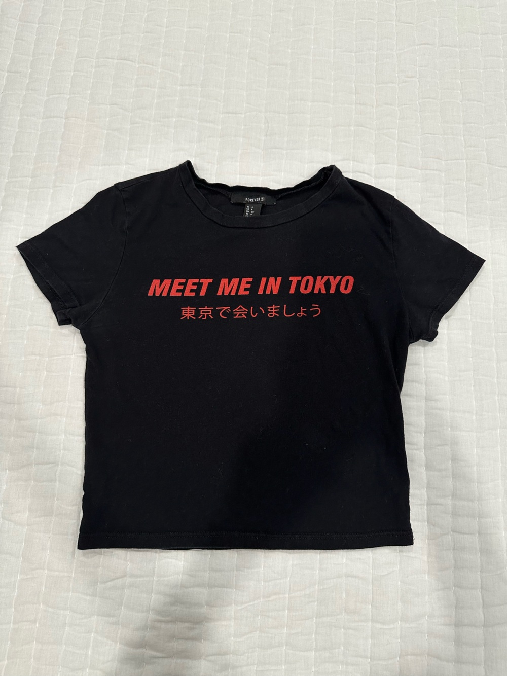 Forever 21 Black Tee with Red 'Meet Me in Tokyo' Graphic - Men